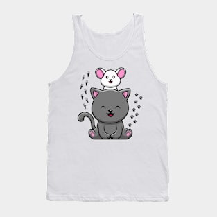 Cute Cat and Rat Couple Sticker Tank Top